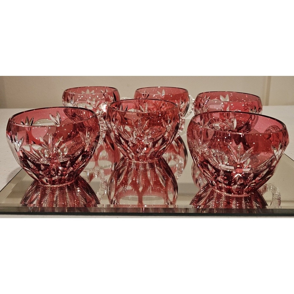 Vintage Nachtmann Cranberry Red Cut to Clear Crystal Punch Cups Set of‎ 6 RARE